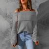 Suéter de Comercio Exterior Europeo y Americano para Mujer Invierno Nuevo de un Hombro Descubierto Color Sólido Holgado Suéter para Mujer Venta al por Mayor
