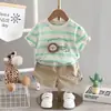Nuevo atuendo de verano para niños, ropa de verano elegante para bebés y niños, conjunto de dos piezas de manga corta con dibujos animados de moda para bebés niños