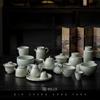 Juego de Té Kung Fu de Cerámica con Esmalte Verde Antiguo Tetera Dos Tazas Cuenco Taza Pequeña de Té Retro Gris Hierba Individual