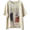 Ropa para Mujer, Estilo Retro Artístico Algodón Estampado Verano Holgado Pulóver Manga Corta Top, Versátil Casual Cuello Redondo Camiseta de Moda