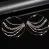 Brincos de Argola com Franjas Cravejados de Diamante Transfronteiriços Europeus e Americanos, Personalizados, Exagerados, Modernos, Luxo Leve, Brincos de Alta Qualidade para Mulheres