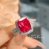Anillo de rubí de cultivo real, ligero y lujoso, estilo retro, con forma de almohada, largo, cuadrado, corindón rojo, diamante de alto carbono para mujer.
