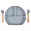 En Stock Vajilla Infantil Compartimentada Tazón de Silicona con Ventosa para Bebé Cuchara para Bebé Plato de Silicona con Popote Integrado