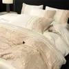 Novo Conjunto de Quatro Peças Jacquard de Seda Gelada Lavada Nova Roupa de Cama de Luxo Leve Lençol Capa de Edredom Verão Tencel Suave Dormir Nu Roupa de Cama