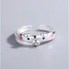 Anillo de cobre chapado en plata de estilo coreano para mujer, pequeño anillo de lechón fresco, elegante y lindo anillo de apertura para el dedo con forma de animal, accesorios
