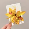 2025 Nuevo Estilo Pastoral Horquilla de Flor Amarilla para Mujer Chica Dulce Mori Horquilla para Flequillo Pinza de Encaje Adorno para el Cabello