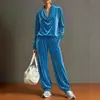 2026 Ropa de Mujer Europea y Americana Sitio Independiente de Amazon Cuello con Volantes Terciopelo Manga Larga Moda Casual Holgado Traje Ropa para el Hogar