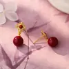 Pendientes Ruyi de Plata de Ley S925 Cinnabar Rojo del Sur Estilo Chino Nuevo Estilo Chino Exquisitos Tendencia China Pendientes Colgantes Suaves Dropshipping