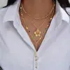Juego de Collar Apilado de Flor de Diamante Colorida Estilo Europeo y Americano, Cadena Ligera de Lujo para Clavícula para Mujeres, Collar Multicapa de Aleación Chapada en Oro al por Mayor