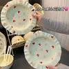 Chapéu de Palha Coração Creme Renda Prato Fundo Doméstico Cerâmica para Massa Prato de Salada de Alto Valor Prato de Jantar Louça