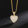 Novo Exportação 2024 Hip-Hop Pingente Completo de Diamante Coração Latão Galvanizado Zircônia Colar em Formato de Coração para Homens e Mulheres