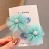 Acessórios de Cabelo Infantis Estilo Coreano, Presilhas de Cabelo Flor de Tecido Amassado, Flores Doces de Cabelo para Meninas, um Par de Presilhas Laterais