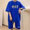 Traje de Camiseta Waffle para Niños Verano Manga Corta Pantalones Cortos Dos Piezas Oversize Estilo Hong Kong Talla Grande Conjunto