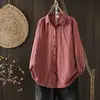 Foto real da nova camisa de algodão gaze xadrez pequena de manga longa para mulheres, estilo solto e versátil, estilo artístico, para a primavera e o outono de 2026