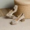 Zapatos Mary Jane Dorados de Gama Alta para Mujer, Nuevo Estilo Verano 2026, Tacones Altos Bajos, Estilo Chino, Perfectos para Combinar con Vestidos
