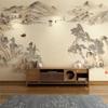 Papel Tapiz Sin Costuras Paisaje Pintura a Tinta Estilo Chino Pino de Bienvenida para Sala de Estar Pared de Fondo de TV, Pegatina de Pared Decoración de Casa de Té, Autoadhesivo
