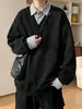 Top de cuello de camisa pesado, polo 2026, estilo retro americano de moda, diseño de dos piezas simulado, nueva sudadera de otoño para hombre