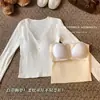 Valor Yan e qualidade ambos! camisa de base feminina com decote V e renda na barra, cor damasco, top justo para outono e inverno