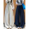 Pantalones casuales simples y versátiles, nueva colección de otoño, de cintura alta, adelgazantes, con caída fluida, diseño de cordón, deportivos, de pierna curva, pantalones de pierna ancha