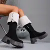 Botas de Tacón Alto de Doble Uso por Encima de la Rodilla para Mujer 2025 Invierno Nuevo Estilo Forradas de Felpa Cálidas Tacón Grueso Talla Grande Exportación Botas Ajustadas Wish