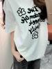Estilo Oscuro Coreano Casual Estampado Camiseta de Manga Corta Tops Algodón Puro Camiseta de Manga Corta Ropa de Calle para Mujer Verano 5 Puntos