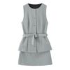 Atacado de Roupas Femininas Transfronteiriças Estilo Europeu e Americano 2025 Nova Moda Elegante Vestido Curto Feminino Efeito Duas Peças Crepe