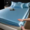 Sábana de Cama de Seda Lavada de Color Sólido, Pieza Única para Dormir Desnudo, Protector de Cubierta de Colchón de Seda Hielo de Imitación de Seda de Morera