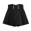 Shorts de pana para mujer, nuevo estilo otoño/invierno, de doble botonadura, corte holgado, diseñados para usarse sobre otros pantalones, efecto adelgazante, disponibles en negro y caqui