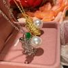 Broche camelia imitación francesa perla natural de aguas profundas calcedonia verde transparente hielo broche colgante diamante flash de lujo doble uso