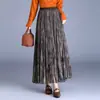 Saia plissada de tule com estampa tie-dye estilo vintage, elegante saia longa de cintura alta que afina, corte em A