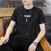 Camiseta Masculina Verão Moda Transfronteiriça Respirável Tendência Versátil Tie-Dye Estampada Manga Curta Casual Texturizada com Letras Estilosa