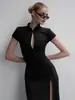 Vestido de Fiesta Sexy Ajustado con Abertura Larga de Calidad de Exportación Transfronteriza Vestido Estilo Chino