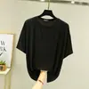 Prenda Exterior de Verano para Mujer de Manga Corta Holgada de Modal talla extra Camiseta de Color Sólido Top Delgado de Cuello Redondo Camisa Base Versátil