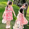 Vestido Estampado de Coração por Toda Parte para Meninas Verão 2026 Nova Moda Vestido Princesa Estiloso para Meninas Pequenas Roupa de Verão para Crianças Pequenas