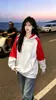 Chegada Nova Outono 2026: Moletom com capuz, estilo Hong Kong, estampado, em blocos de cor e estiloso, com mangas raglan, para emagrecer
