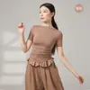 Top de baile, ropa de práctica de danza moderna, top de manga corta sin hombros para danza clásica de adultos, body para examen de arte