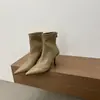 Botines cortos de mujer estilo coreano de piel suave adelgazantes con punta fina, botines de moda de tacón alto con cremallera trasera, botines cortos ajustados para mujer estilo coreano