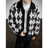 Cardigan suéter de malha losango masculino casal gola polo jaqueta cardigan estilo old money outono inverno fábrica transfronteiriça atacado