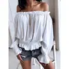 Novo Top Moda Slim Sexy Casual Europeu e Americano Amazon Feminino Slim-fit Gola Ombro a Ombro Cor Sólida