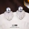 Pendientes de Pluma de Diamante Completo Aguja de Plata Perla Pendientes de Clip de Bobina de Mosquito Retro de Lujo Ligero Europeo y Americano Pendientes de Moda Elegantes para Mujer