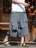 Pantalones holgados de pierna ancha con diseño fino estampado estilo chino 8X, pantalones deportivos cortos de estilo étnico, talla de hombre L, verano