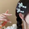 Pasador de Pelo de Moño Incrustado de Diamantes y Perlas, Pinza de Pato de Estilo Francés de Alta Gama y Exquisita, Diseño Elegante, Exquisito Accesorio para el Cabello