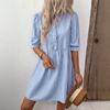 Bai Fen Zhi Yi 2025 Nuevo Vestido Rayado de Estilo Dulce Retro Transfronterizo con Mangas Abullonadas y Cuello Alto para Mujer Verano