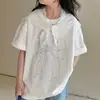 Camiseta de Manga Corta para Niña Little Red Fish Atuendo de Verano 2026 Nuevo Atuendo de Verano a Juego para Padres e Hijos Top con Pedrería Ropa Coreana para Niños