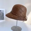 Sombrero de Pescador de Paja de Papel Hecho a Mano para Mujer, Sombrero de Paja con Protección Solar, Estilo Hepburn, Sombrero de Cubo Grande Adelante y Pequeño Atrás, Vacaciones de Verano en la Costa