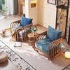 Sofá Individual Grueso de Ratán Estilo Retro Natural Estilo Wabi-Sabi Mueble de Sala de Estar Medieval para B&B Silla Sofá de Ratán Silla de Ratán Juego de Tres Piezas