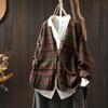 Cárdigan de Punto de Algodón de Cuello en V Estampado Vintage de Bolsillo Único para Mujer, Suelto, Primavera y Otoño, Vintage, Casual, Manga Larga