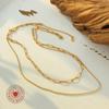 Collar de cadena doble simple básico de nicho estilo francés para combinar con todo, cadena para clavícula de acero de titanio chapado en oro real de 18K P869