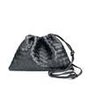 Bolsa Transversal de Ombro Único de Couro com Padrão de Diamante, Elegante e Moderna, com Fechamento Magnético e Cordão, Tecida, Bolsa de Mão Estilo Saco de Lixo