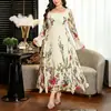 Vestido Novo de Outono Floral com Decote Quadrado, Mangas Longas Flare, Babados, Caimento Solto, Emagrecimento, Elegante, Tamanho Plus, Transfronteiriço, Em Estoque